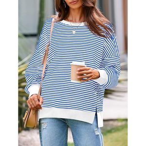 Sweat-shirt surdimensionné personnalisé pour femme, à manches longues, col rond, coupe tunique fendue, décontracté, en tricot gaufré, pull molletonné anti-plis - Product Image 2