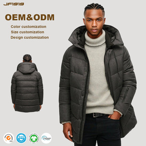 Manteau d'oie épais imprimé de logo personnalisé pour l'hiver veste longue décontractée avec capuchon en polyester de canard respirant lavé pour les amoureux - Product Image 1