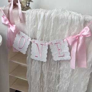 Bannière de chaise haute pour adulte PAFU en satin rose et bleu avec nœud, décoration pour fête de 1er anniversaire - Product Image 5