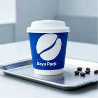 Gobelets à café jetables en papier kraft compostable à double paroi bleu et blanc avec couvercles |   Tasses au design minimaliste