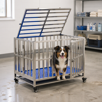 Cage pour animaux de compagnie à double porte en acier inoxydable avec roues, cage à chien et enclos pour chat robustes et mobiles pour la maison et le commerce