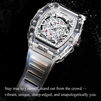 Montre à quartz squelette pour homme, cadran ajouré, boîtier transparent, bracelet en silicone, étanche, montre-bracelet sport décontractée