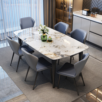 Vente directe d'usine, table à manger en pierre frittée de style moderne à prix avantageux avec pieds en métal, meubles pour la maison