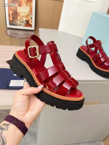 2026Luxury Designer Shoes <b>Platform</b> Top-Grain Black Leather Chunky Roman Open-Toe Sandals Genuine Leather Lining Buckle Anti-Slip - Product Image 1