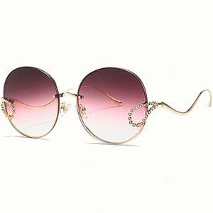 Lunettes de soleil tendance rétro 2020 pour hommes et femmes, grandes montures, sans monture, avec strass, UV400, rondes, avec perles - Product Image 5