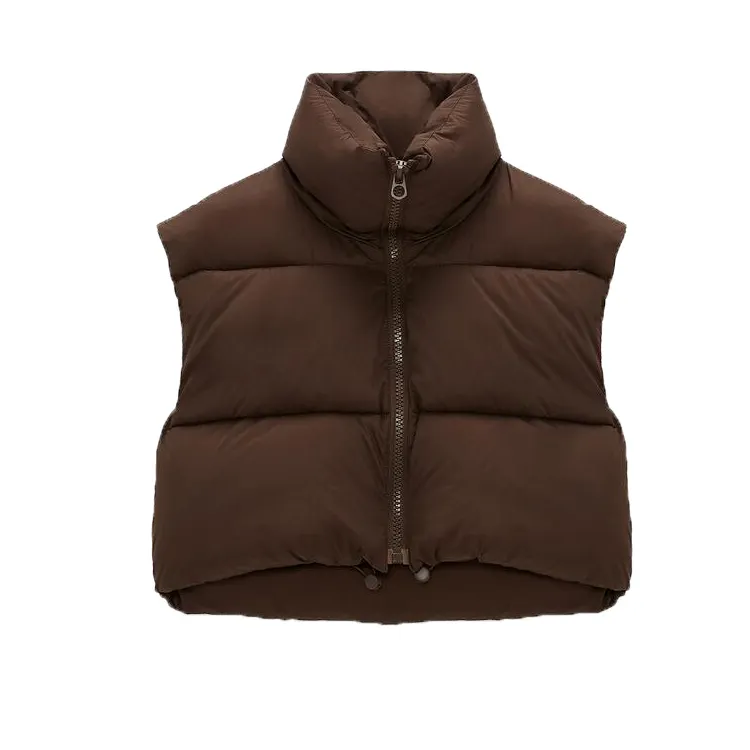 Moda logo personalizzato inverno impermeabile più nuovo stile crop style senza maniche colletto alla coreana gilet imbottito da donna