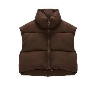 fashion custom logo winter waterproof newest style crop style sleeveless stand collar women puffer vest