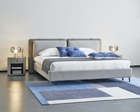 Selle de lit double moderne au design de luxe italien Combinaison cuir et lin Lits rembourrés Vente à chaud Villa Bed