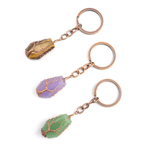 Vintage Hand-wound Natural Agate Crystal Octahedral Keychain Keychain Bag Pendant