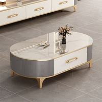 Nouvelle Table Basse Ovale et Meuble TV Combinaison Luxe Léger pour Salon Maison, Rangement Mobilier TV Bois Moderne