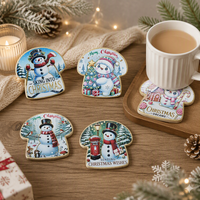 Sous-verre en céramique motif bonhomme de neige de Noël, sous-verre en forme de champignon imprimé en 3D avec base en liège, décoration de Noël pour la maison, cadeau