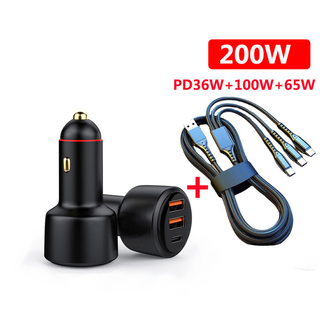 QC 3.0 200W PD36W+65W+100W Cargadores Carregador Cargador Celular Chargers Fast Mobile Phone Charger Dual USB Type C Car Charger