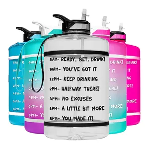 BPA免费PETG大1加仑/128盎司励志健身健身房水瓶带时间标记