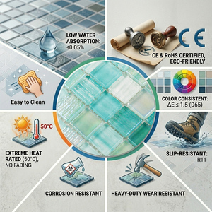 Mosaicos de Vidrio Iridiscente <span class=keywords><strong>Verde</strong></span> <span class=keywords><strong>Agua</strong></span> de Lujo, Hechos a Mano, Modernos y Ecológicos, para Piscinas, Resorts Tropicales, Cocinas y <span class=keywords><strong>Baños</strong></span> - Product Image 2