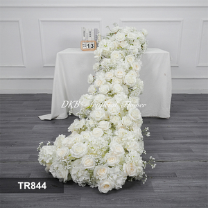 DKB Factory Customized Artificial Silk Rose White Flower <b>Table</b> Runner Row for Wedding Party Event Decoration - Product Image 3
