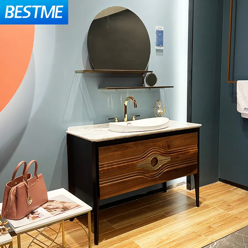 Estilo tradicional montado en el piso de madera original color de tocador de baño de madera maciza de diseño