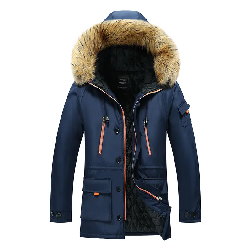 On Sale Mens Mid Length Plus Size Cotton Quilted Fashion Parkas Coat for Men Winter with Fur Hood