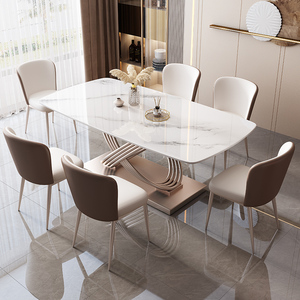 Hiện đại sang trọng hình chữ nhật bằng đá cẩm thạch hàng đầu bàn ăn ghế Bộ 4 6 chỗ ngồi kim loại vàng hồng đồ nội thất thiết kế đẹp <span class=keywords><strong>2025</strong></span> - Product Image 2