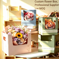 Boîte cadeau en papier pliable personnalisée avec poignée, insert pour vase, boîte d'emballage pour bouquet de fleuriste, pour mariage, ensemble de cadeaux