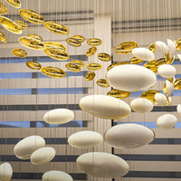 Projet de décoration d'intérieur Hôtel Villa Club Plafonnier Haut Doré Oeuf Blanc Créatif Grand Lustre en Verre pour Escalier Hall