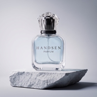 Flacon de parfum de luxe 50 ml en verre transparent carré, vide, pour homme, avec bouchon en cristal, atomiseur à fine brume, logo personnalisé, vente en gros