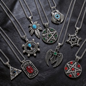Collier Pendentif Rond Ancrage Bateau Turquoise Style Gothique Vintage en Gros avec <span class=keywords><strong>Pentagramme</strong></span> et Œil <span class=keywords><strong>du</strong></span> <span class=keywords><strong>Diable</strong></span> en Acier Inoxydable Bijoux - Product Image 2