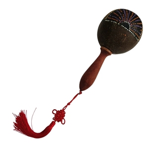 Maracas de cáscara de coco pintadas a mano al por mayor con borla de nudo chino, instrumento de percusión para guardería - Product Image 4