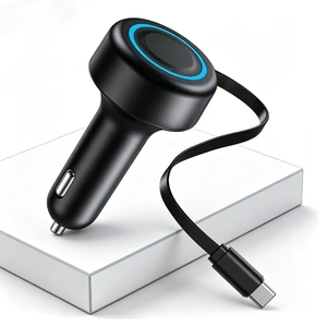 60w Max USB-C Fast Car Charger LED Digital Display Type C portable multi port retractable usb phone car charger - Product Image 1