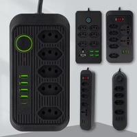 Filter Soket Ekstensi 4/5/6 Outlet Standar Brasil dengan Kabel USB Pintar 2m, Konstruksi Aluminium Berlapis Tembaga ABS
