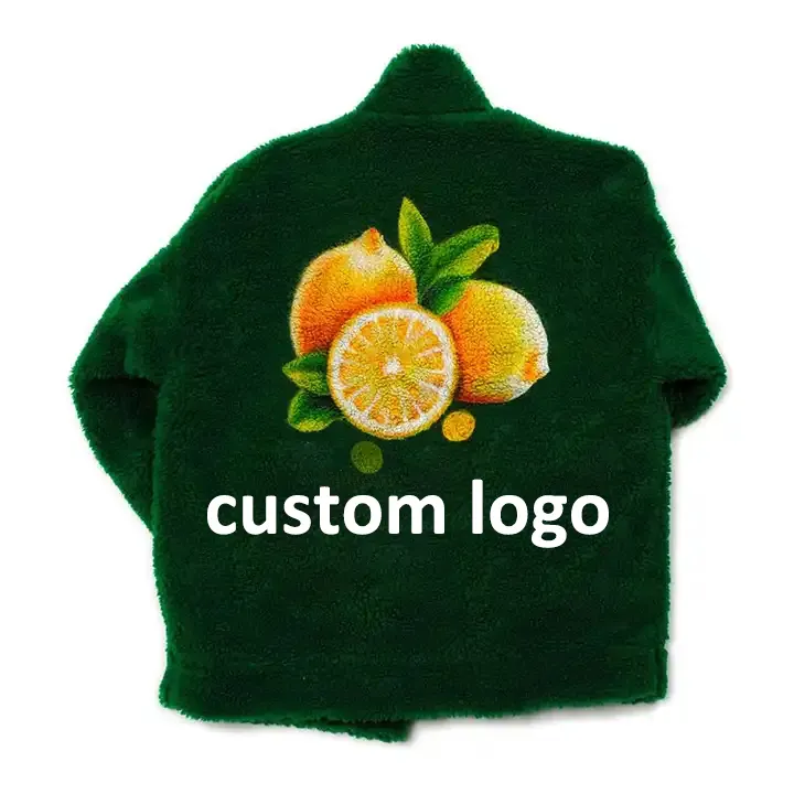 high quality custom LOGO print heavy polar fleece oversized zip up lined sherpa outdoor jacket