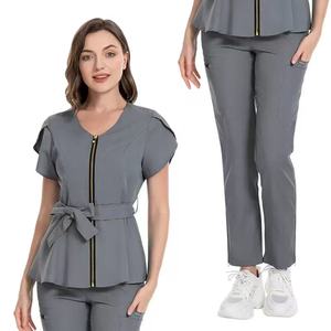 Ensembles de blouses d'infirmière personnalisables avec logo, unisexes, respirants, en tricot, uniformes d'hôpital, pantalons de jogging à fermeture éclair, détection d'aiguilles, fusion sans couture - Product Image 5