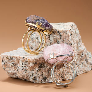 Anelli in pietra preziosa naturale di agata <span class=keywords><strong>Druzy</strong></span> anelli regolabili in agata <span class=keywords><strong>Druzy</strong></span> anello in pietra di quarzo solare bianco con bordi in oro - Product Image 2