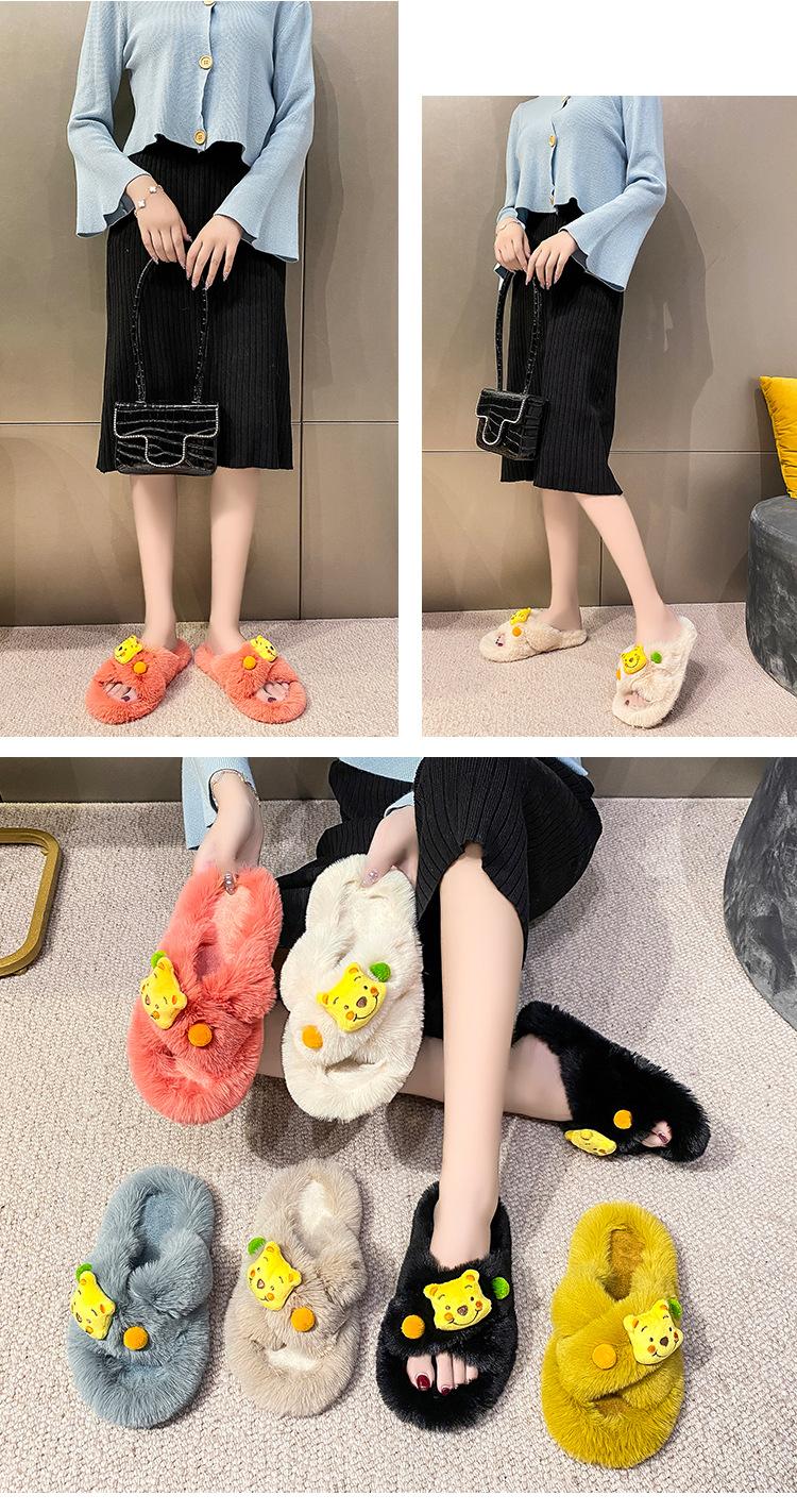 New Fluffy Slippers Ladies Cross Non-slip Soft Plush Warm Winter Slippers for Women Cotton Shoes