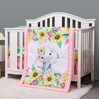 Ensemble de literie pour lit bébé éléphant comprend une jupe de lit rose, une couette de lit bébé, un drap-housse, un couvre-lit doux pour la crèche à motif de tournesol