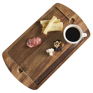 Planche à découper en bois durable et écologique de qualité supérieure avec insert en verre amovible, plateau de service pour charcuterie, poignée, bloc de préparation pour usage domestique - Product Image 1