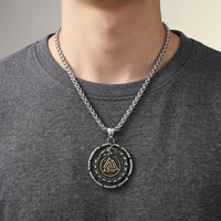 Colgante Vikingo Dragon Odin Triangulo Runa Acero Titanio Collar Hombre Vintage Retro Moda Joyeria Mayoreo Personalizado