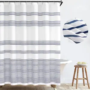 Basics Microfiber Twilight Blue/White Stripe Printed Pattern Bathroom Shower Curtain - Twilight Blue/White Stripe