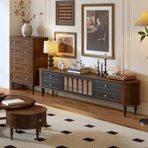 Mobile <span class=keywords><strong>TV</strong></span> <span class=keywords><strong>in</strong></span> Legno Massello Stile Francese Vintage, Mobile Contenitore Retrò Stile Medievale per Soggiorno, Mobile <span class=keywords><strong>TV</strong></span> Alto Integrato - Product Image 5