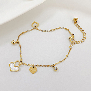 Bracciale di Alta Qualità con Lucchetto a Cuore in Acciaio Inossidabile Placcato Oro 18K, Conchiglia Bianca, Regolabile, Alla Moda per Feste, Matrimoni e Anniversari - Product Image 1