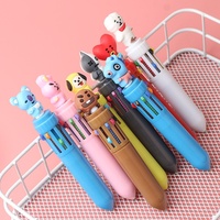 Stylo bille créatif multifonctionnel en plastique, motif panda de dessin animé, double couleur (bleu/noir), pointe 0,5 mm, pour étudiants
