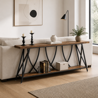 Table d'entrée minimaliste extra longue de 78,7 pouces, table console industrielle mince avec étagère, table de canapé moderne derrière le canapé, marron
