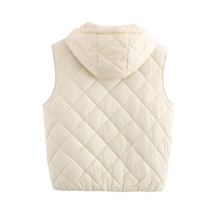<strong>Women's</strong> Cable Knit Hooded Vest <strong>Padded</strong> Quilted <strong>Hood</strong> Snap Button Diamond Argyle Knit <strong>Gilet</strong> 4 Colors One Size Autumn Winter - Product Image 5