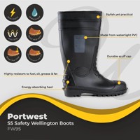 Botte de sécurité imperméable en PVC Portwest FW95 S5, résistante aux acides, aux alcalis et aux produits chimiques, avec embout de protection en acier, conforme à la norme ASTM