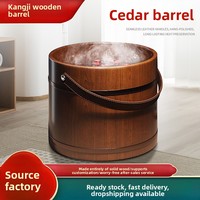 Baignoire portable en bois pour les pieds avec poignées en cuir sans couture, design de baril en bois poli à la main pour usage domestique et massage des mollets