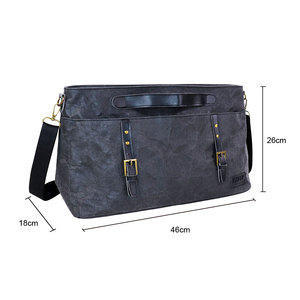 Sac messager en cuir véritable vintage en papier kraft, respectueux de l'environnement, sac bandoulière, sac de voyage, sac de sport - Product Image 4