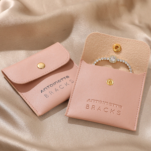 Elequeen Lightweight Ultra-<b>thin</b> Envelope-style PU Leather Jewelry Pouch Slim Mini Snap Button Bag for <b>Rings</b> Earrings Necklaces - Product Image 5