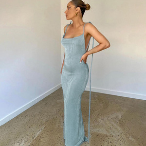 RUICHI estate Sexy Open Back sottile cinturino da donna lungo Party Beach Strap <span class=keywords><strong>Spaghetti</strong></span> senza schienale Maxi abito drappeggiato - Product Image 4