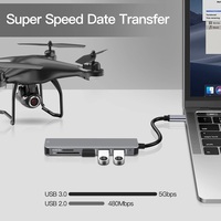 Base de Conexión USB C 6 en 1 de Aleación de Aluminio, Adaptador OTG para USB 2.0/3.0, Lector de Tarjetas SD/Micro SD, Acceso Multipuerto a Datos
