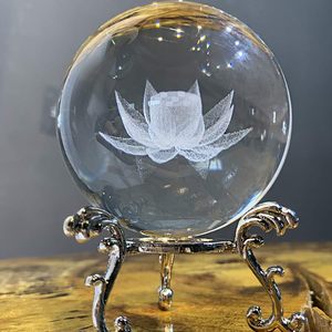HDCRYSTALGIFTS 3D 60mm Fleur de Lotus Sculpture Fengshui Boule de Verre Sphère Cristal Lotus Sculpture Cristal Décor Suncatchers" - Product Image 1