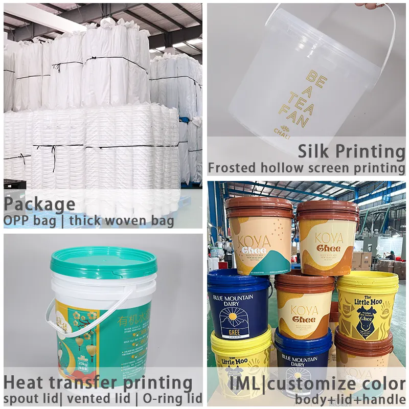 Commercio all'ingrosso della fabbrica 1L-50L 5 galloni cibo PP secchio di plastica con coperchi maniglia Logo personalizzato secchio di vernice
